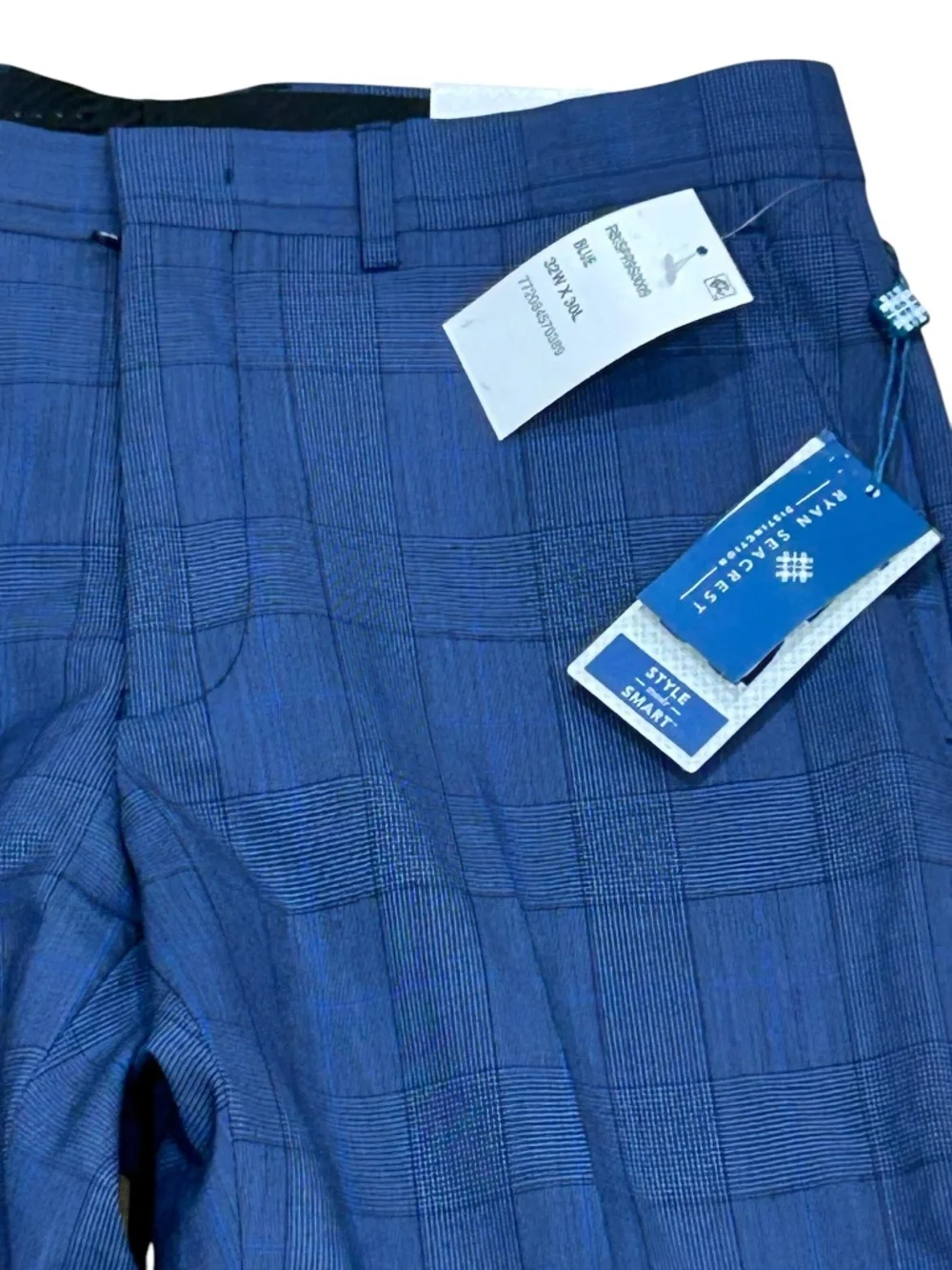 NWT Ryan Seacrest Modern Fit Slacks Plaid pants in blue size 32x32 32 x 30